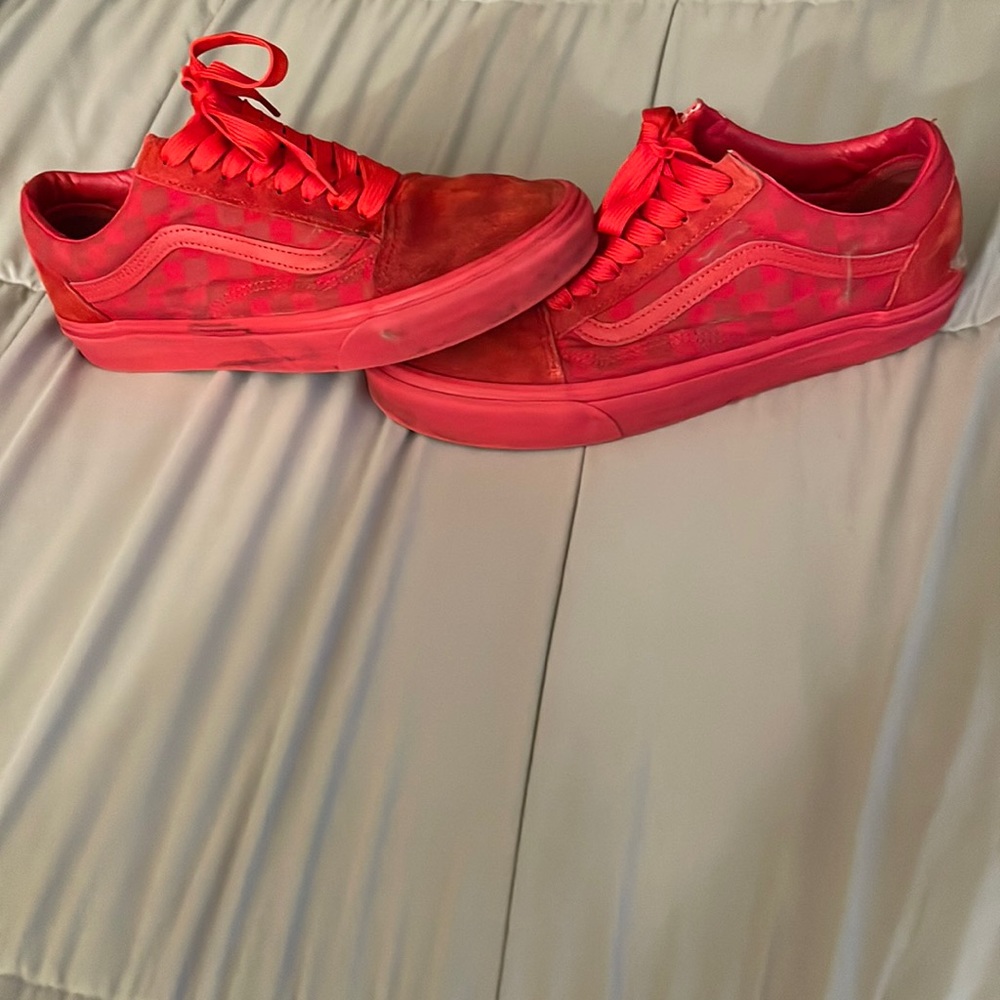 Vans Old Skool Tonal Checkerboard Racing Red Skate Shoe Sneakers